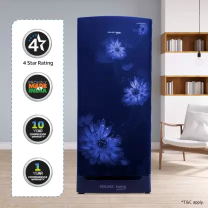 Voltas Beko 183 L Direct Cool Single Door 4 Star Refrigerator with Base Drawer (Dahlia Blue, RDC215B / W0DBR0M0B00GO) Voltas Beko 183 L Direct Cool Single Door 4 Star Refrigerator with Base Drawer (Dahlia Blue, RDC215B / W0DBR0M0B00GO)